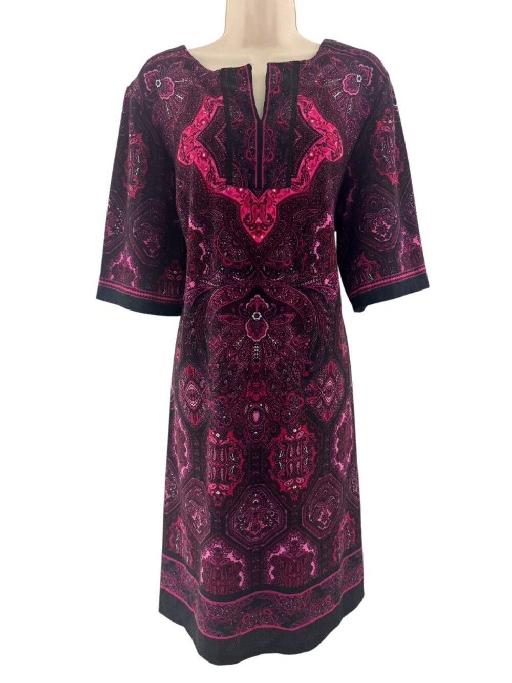 Dressbarn Paisley Print Knit Camryn Shift Dress Size 18W Black Fuchsia Plus Fall